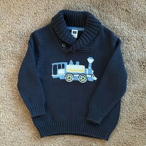 Janie and Jack Navy Blue Shawl Collar Sweater with Train Appliqué